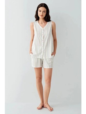 Arnetta V Yaka Önden Düğmeli Askılı Kadın Şort Takım 3573