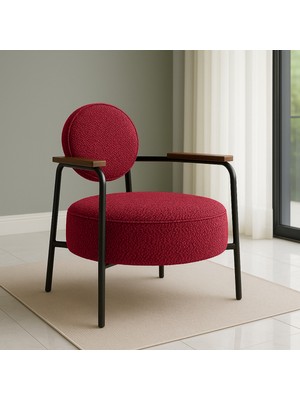 Azra Mobilya Venüs Metal Ayaklı Modern Berjer Koltuk - Soft Kumaşlı, Renk Seçenekli, 60X60 cm Kırmızı