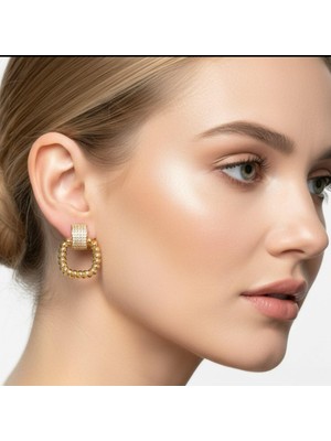 Luyiaccessory Kare Formlu Burgulu Gold Küpe