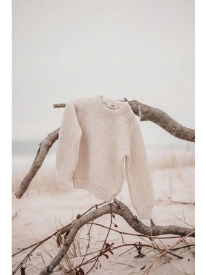 Cigit Bisiklet Yaka Selanik Triko Kazak 2-8 Yaş Ekru