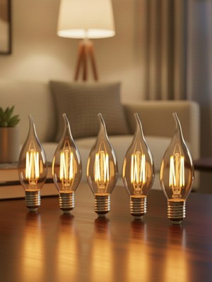 Orbus Dekoratif Amber Sarı Işık LED Ampul 5'li Paket 4W E14 Duy Sarı Işık LED Ampul