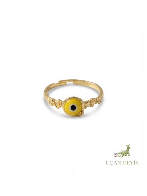Uçan Geyik Sarı Nazar Boncuğu Yüzük - Korunma, Huzur ve Şans Taşı - Kadın Takı