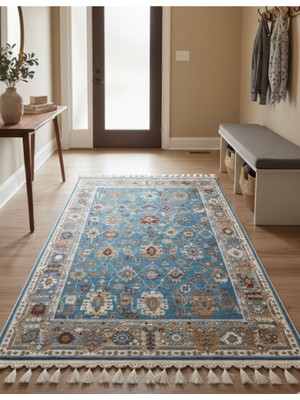 Bazaar Forum Dijital Baskı Kaymaz Pamuk Taban Tüy Dökmez Etnik Desenli Halı Salon Halısı Koridor Halısı