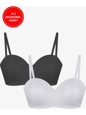 Koza İç Giyim 2'Lİ PAKET - Kadın Dolgusuz Transparan Çizgili Toparlayıcı Straplez Sütyen
