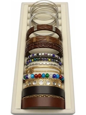 Megass Dekor Süet Kumaş Krem Renk 25 cm / 11 cm Kelepçe-Bileklik Sergileme Standı