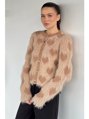 Gülseli Kadın Ön Düğmeli Sakallı Triko Ceket (S-M-L Uyumludur) P-00018057