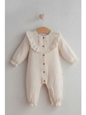 Cantoy Vintage Dantel Detaylı Müslin Bebek Tulumu