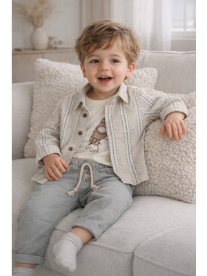 Baby Hola Roket Baskılı Müslin Kumaş  Bebek Erkek Üçlü Takım Set Babyhola 2225