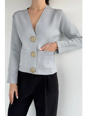 Gülseli Çift Cepli Düğmeli Triko Ceket (S,m,l Uyumludur) P-00018218