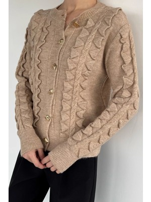 Gülseli Kadın Gold Düğme Detaylı Triko Hırka P-00020317