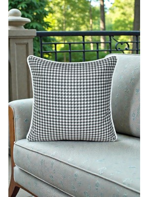 Visionario Kırlent Kılıfı Desenli 45X45 Raşel Örme Kadife Çift Taraflı Dijital Baskı Beyaz Biyeli