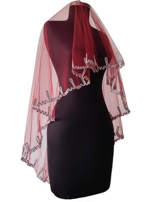 Moda Nur Duvak, Gelin Duvak, Gelin Kına Duvak, Yüz Örtüsü ,bordo Duvak