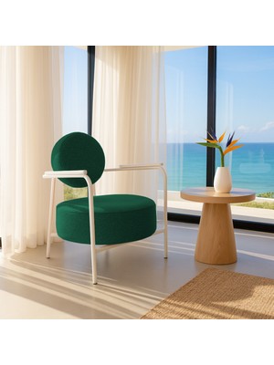 Azra Mobilya Venüs Modern Berjer | Soft Kumaş | Beyaz Metal Ayaklı Koltuk | Ev & Ofis | Yeşil