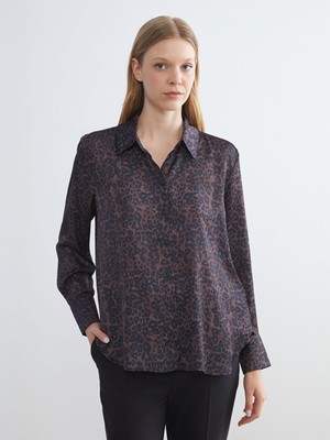 Lc Waikiki Yeni Sezon Leopar Desenli Oversize Saten Kadın Gömlek