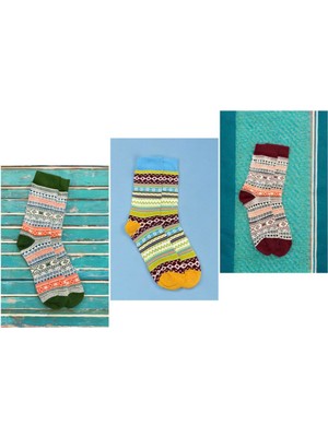 Bemp 3’lü Unisex Etnik Desenli Kalın Kışlık Çorap