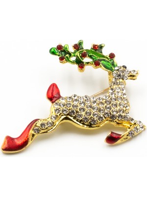 Sose Moda Zirkon Taşlı Geyik Broş Gold – 5 Cm, Şık Aksesuar Modeli