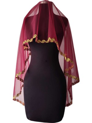 Moda Nur Duvak, Gelin Duvak, Gelin Kına Duvak, Yüz Örtüsü ,bordo Duvak