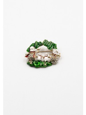 Sose Moda Kardan Adam Figürlü Zirkon Taşlı Broş – Gümüş – 3 cm Şık Aksesuar