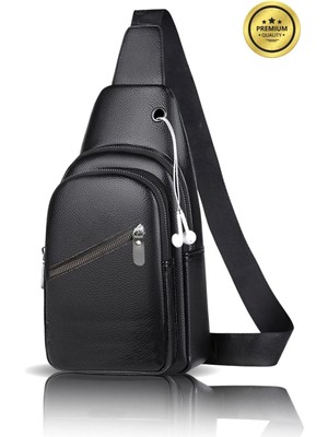 Av A Dos Unisex Deri Çapraz Askılı Çanta Göğüs Çantası Tek Kol Omuz Çanta Kulaklık Çıkışlı Bodybag Günlük