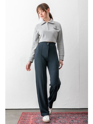 Olizza Kadın Düğmeli Modal Yüksek Bel Pantolon | Rahat Kesim, Likralı, Toparlayıcı, Günlük & Ofis