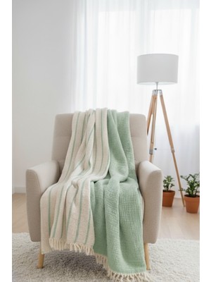 Veronica Line Müslin Koltuk Şalı / Tv Battaniye (100X120) Çift Yönlü 8 Kat