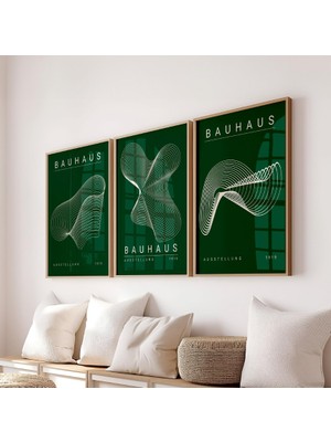 Pam Studio Bauhaus Stil Üçlü Tablo Seti | Modern Geometrik Duvar Dekoru | Salon & Ofis Duvar Tablosu