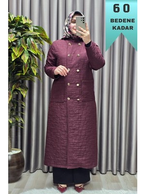 Elmas Tesettür Kadın Giyim Büyük Beden Kapitone Metal Düğmeli Kruvaze Kap