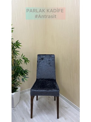 Parlak Kadife Kumaş Standart Işıltılı Lüks Sandalye Koruyucu Örtüsü - Antrasit - Üç Adet