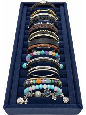 Megass Dekor Süet Kumaş Lacivert Renk 25 cm / 11 cm Kelepçe-Bileklik Sergileme Standı