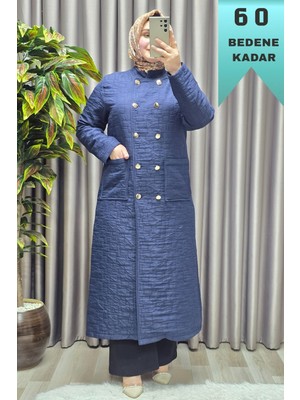 Elmas Tesettür Kadın Giyim Büyük Beden Kapitone Metal Düğmeli Kruvaze Kap