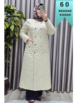 Elmas Tesettür Kadın Giyim Büyük Beden Kapitone Metal Düğmeli Kruvaze Kap