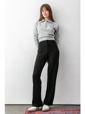 Olizza Kadın Düğmeli Modal Yüksek Bel Pantolon | Rahat Kesim, Likralı, Toparlayıcı, Günlük & Ofis