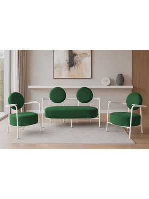 Azra Mobilya Venüs Koltuk Takımı Beyaz – Dekoratif Modern Koltuk Seti | Ofis ve Ev Kullanımı | Soft Kumaş | Yeşil