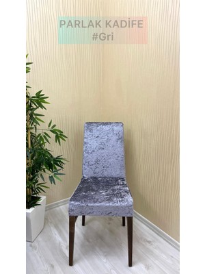 Parlak Kadife Kumaş Standart Işıltılı Lüks Sandalye Koruyucu Örtüsü - Açık Gri - Dört Adet
