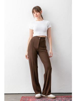 Olizza Kadın Düğmeli Modal Yüksek Bel Pantolon | Rahat Kesim, Likralı, Toparlayıcı, Günlük & Ofis