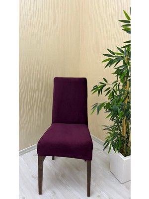 Italyan Süet Kumaş Lastikli Kaymaz Esnek Sandalye Koruyucu Örtü - Mürdüm - Beş Adet