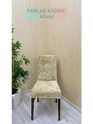 Parlak Kadife Kumaş Standart Işıltılı Lüks Sandalye Koruyucu Örtüsü - Gold - Beş Adet