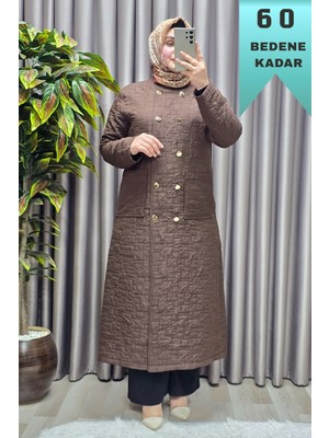 Elmas Tesettür Kadın Giyim Büyük Beden Kapitone Metal Düğmeli Kruvaze Kap