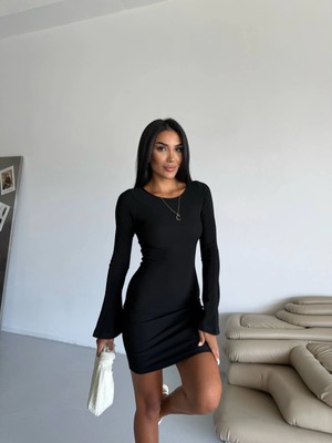 Etiler Collection Prenses Kol Esnek Kumaş Elbise Siyah F2334