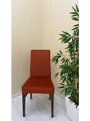 Italyan Süet Kumaş Lastikli Kaymaz Esnek Sandalye Koruyucu Örtü - Kiremit - Altı Adet