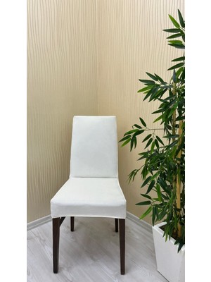 Italyan Süet Kumaş Lastikli Kaymaz Esnek Sandalye Koruyucu Örtü - Krem - Dört Adet