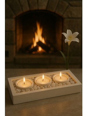 Akanart Taş Dekorlu Tabaklı Beton Mum