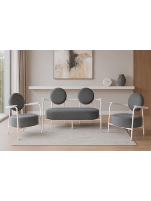 Azra Mobilya Venüs Koltuk Takımı Beyaz – Modern Koltuk Seti | Ofis ve Ev Kullanımı | Soft Kumaş Açık Gri