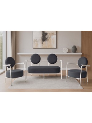 Azra Mobilya Venüs Koltuk Takımı Beyaz – Modern Koltuk Seti | Ofis ve Ev Kullanımı | Soft Kumaş Füme