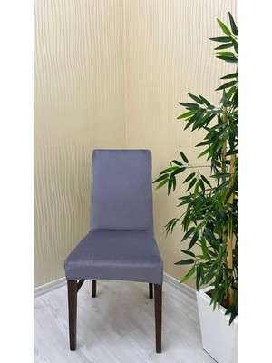 Italyan Süet Kumaş Lastikli Kaymaz Esnek Sandalye Koruyucu Örtü - Koyu Gri - Üç Adet