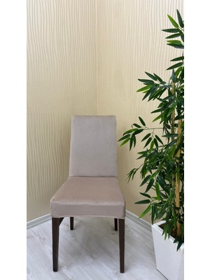 Italyan Süet Kumaş Lastikli Kaymaz Esnek Sandalye Koruyucu Örtü - Vizon - Dört Adet