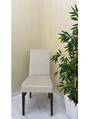 Italyan Süet Kumaş Lastikli Kaymaz Esnek Sandalye Koruyucu Örtü - Bej - Bir Adet