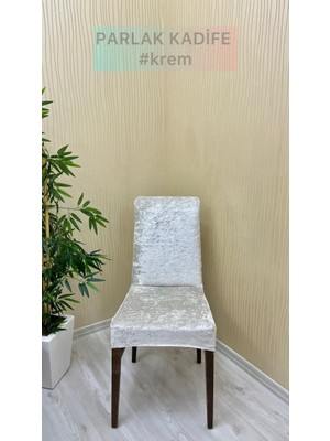 Parlak Kadife Kumaş Standart Işıltılı Lüks Sandalye Koruyucu Örtüsü - Krem - Bir Adet