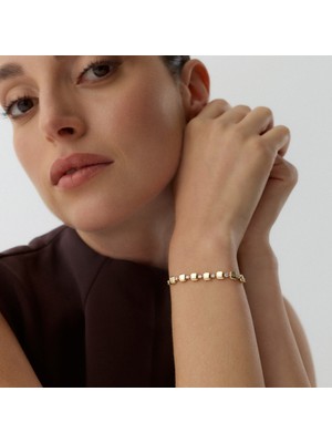 Aja Aurinne Sıralı Geometrik Motifli Çok Taşlı Altın Bileklik