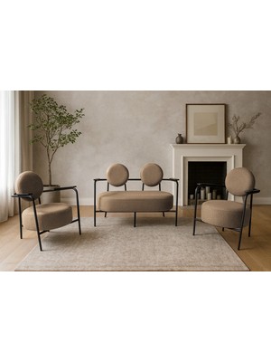 Azra Mobilya Venüs Koltuk Takımı Siyah Iskelet – Modern Koltuk Seti | Ofis ve Ev Kullanımı Soft Kumaş Açık Kahve